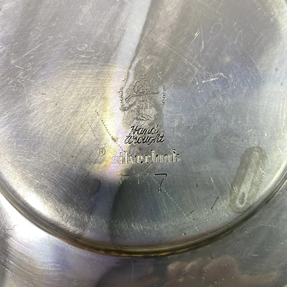 Vintage Continental Silverlook 557 Hand Wrought Aluminum Serving Bowl Floral Lid